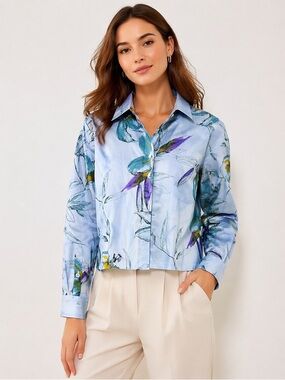 Hinson Wu Juliet floral print long sleeve button up blouse spring career wear